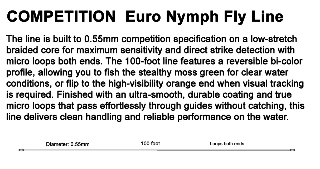 Competition Euro Nymphing Fly Line (0.55mm) with Micro Loops (Orange/Moss Green)