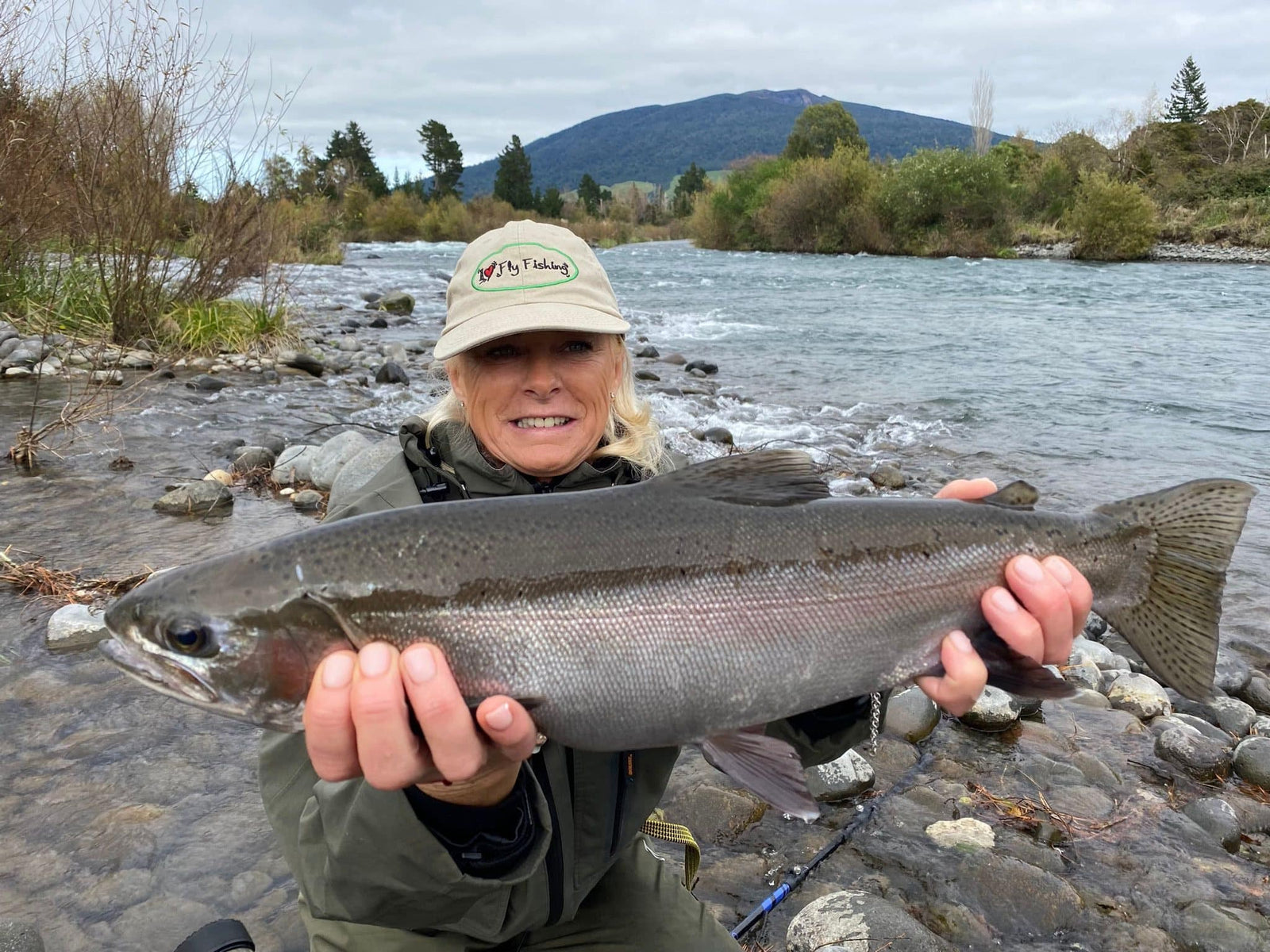 Beautiful North Island Rainbow trout caught on fly in the Tongariro River